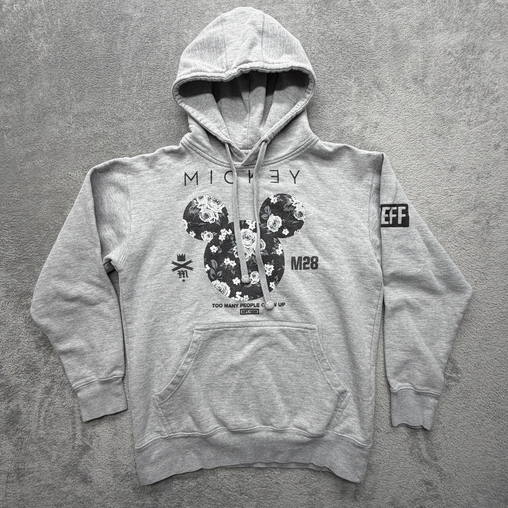 Disney Hoodie Mens S Gray Pullover Hooded Graphic Mickey NEFF M28 Cartoon